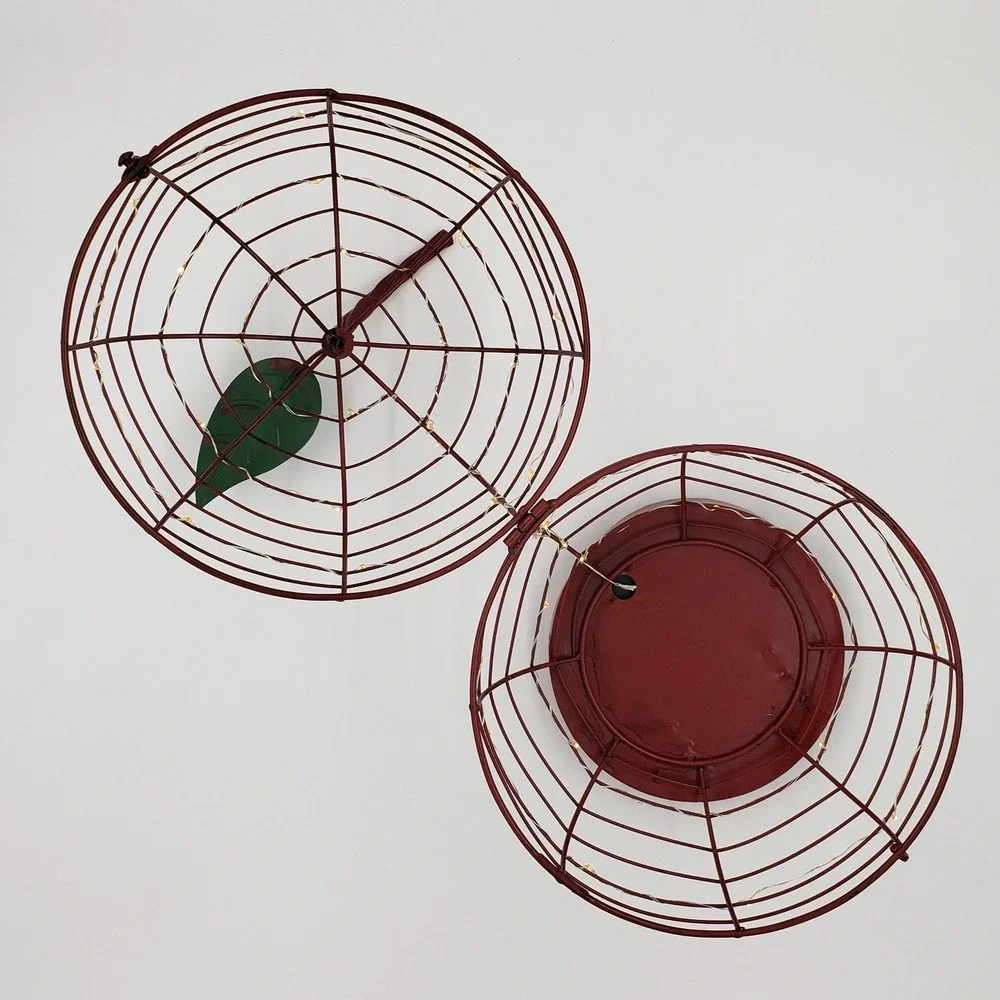 Decorative Red Metal Wire Apple Fairy Lights Hinged Farmhouse Rustic Country